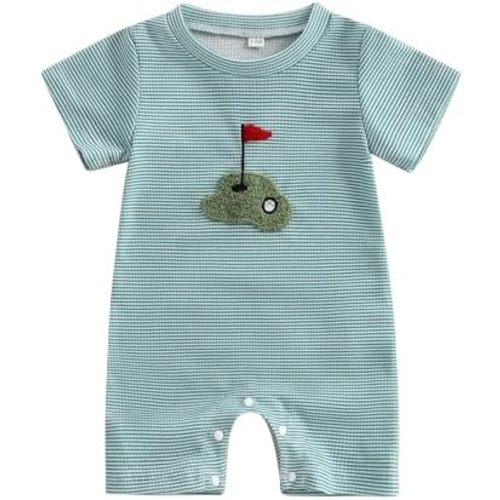 Newborn Baby Boy Golf Clothes Striped Bubble Romper Short Sleeve Bodysuit Jumpsuit Cute Summer Golf Outfit