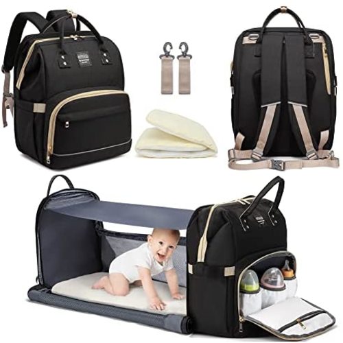 Diaper Bag Backpack with Travel Bassinet,Detachable Foldable Baby Bed for Bady Toddler, 3 in 1 Nappy Bag Changing Station, Travel Baby Bag with Crib,Shade Cloth,Mattress