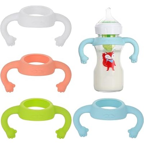 Baby Bottle Handles,4 Pack Silicone Baby Bottle Holder with Easy Grip Handles to Hold Their Own Bottle,Bottle Handles for 1.85" to 2.62" Diameter Baby Bottles and Straw Bottles