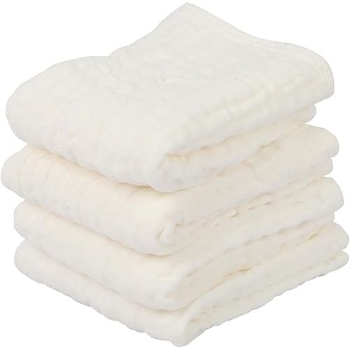 pddstance 5PCS Muslin Burp Cloth, Large Burp Cloths Baby, 6-Layer Breathable Muslin Baby Washcloths, Super Soft and Absorbent Muslin Baby Face Cloths for Boys Grils, Baby Essentials (10"*20") (White)