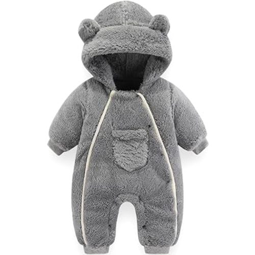 UVIPC Newborn Baby Bear Onesie Baby Fleece Snowsuit Jumpsuit Warm Hooded Outfits Double Line Design