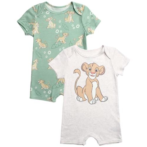 Disney Baby Boys Romper - 2 Pack Short Sleeve Baby Jumpsuit with Snap Closure - Cozy Baby Bodysuit for Boys (Newborn/Infant)