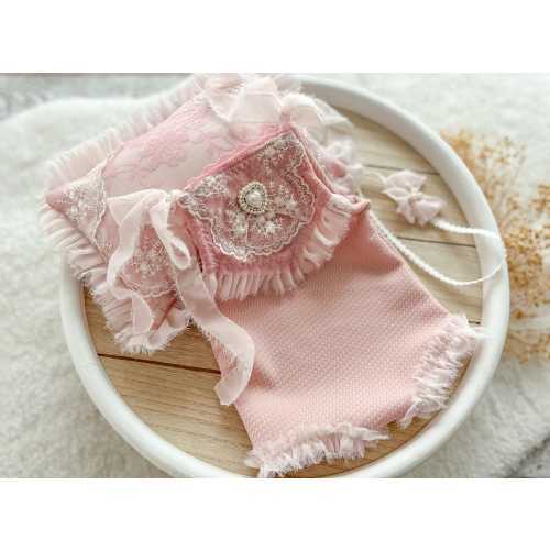 Newborn Photography Prop SET Pink Newborn Romper and Bow Headband Newborn Posing Pillow Newborn Photo Outfit Baby Girl Outfit for Photoshoot