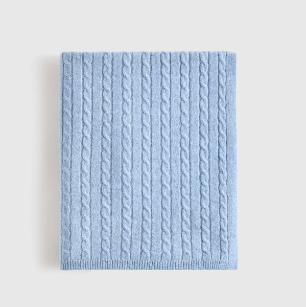 Luxe Cable Knit Cashmere Baby Blanket in Faded Denim