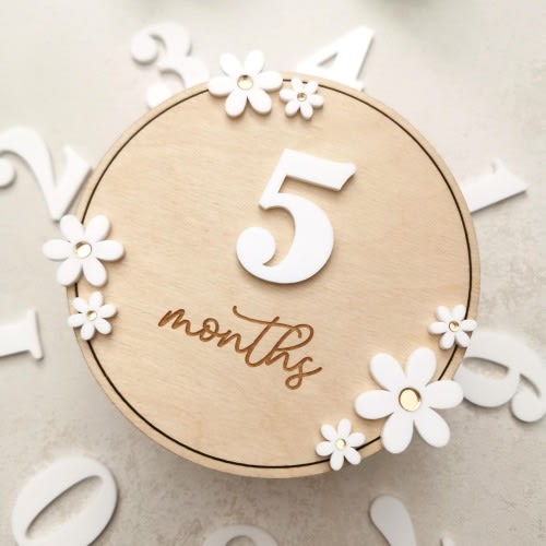 Set of Wooden Boho Daisy Milestone Cards, Baby Girl Flower Monthly Disc, Newborn Photo Prop, Baby Girl Growth, Month Baby Signs With Daisies