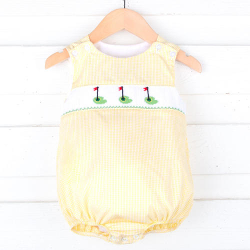 Golf Pin Yellow Gingham Smocked Sun Bubble