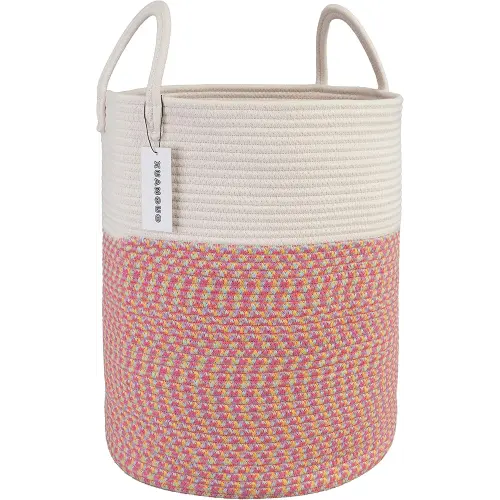 Cotton Rope Laundry Basket Hamper for Clothes Woven Storage Basket for Living Room Bedroom Boho Tall Rope Baskets for Blanket Toys Pillow Towels Baby Nursery Hamper Bin Large (multicolor)