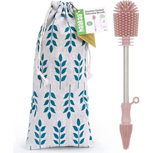 Haakaa Cleaning Brush Silicone Bottle Brush Double-Ended Soft Silicone Bristles for Breast Pumps, Breast Milk Collectors, Baby Bottles, Teats, Breastmilk Storage Bags, Detachable - Pink -1pk