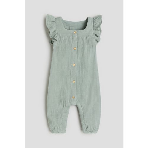 Ruffle-trimmed Muslin Romper Suit