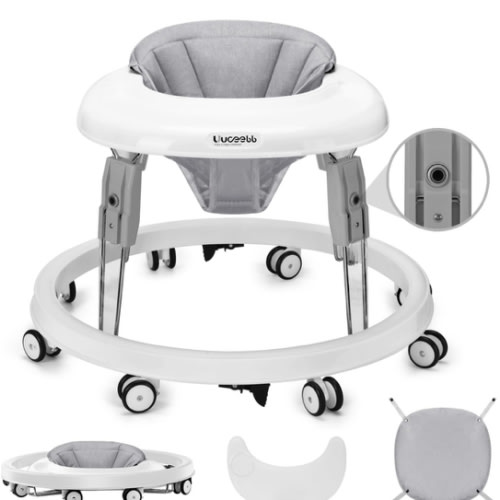 Amazon.com : Uuoeebb One-Touch Folding Baby Walker, Anti-Roll 8-Wheel Round Chassis, 7-Speed Height Adjustment, with Large Dinner Plate and Brake, 6-18 Months Baby Walker, Gray : Baby