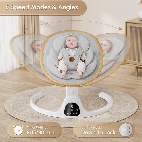 Baby Swings for Infants, Fasonbaby Bluetooth Infant Swing with Music Speaker with 3 Seat Positions, 5 Speeds and Remote Control - Portable Baby Swing for Indoor and Outdoor (White)