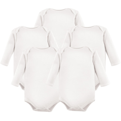Hudson Baby Cotton Long-Sleeve Bodysuits, White