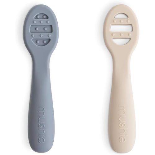 mushie Silicone First Feeding Baby Spoons | 2 Pack (Tradewinds/Shifting Sand)