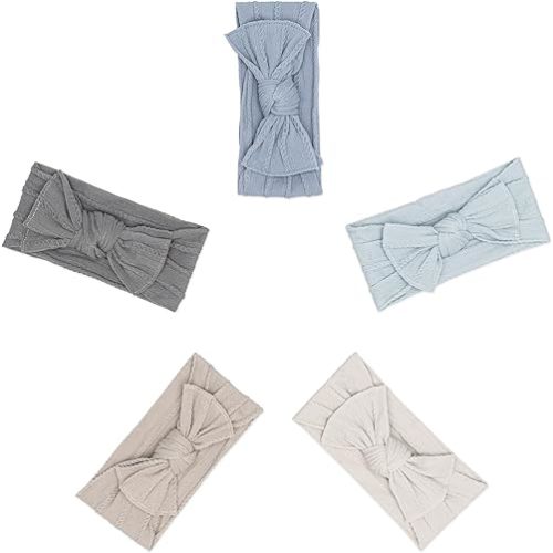 Parker Baby Cable Knit Nylon Headbands 5 Pack | Soft, Stretchy & Comfortable Bows for Girls | Adjustable, Soft to Touch & Knotted Headbands for Baby Girls | Baby Headwraps for Girls | Multiple Colors