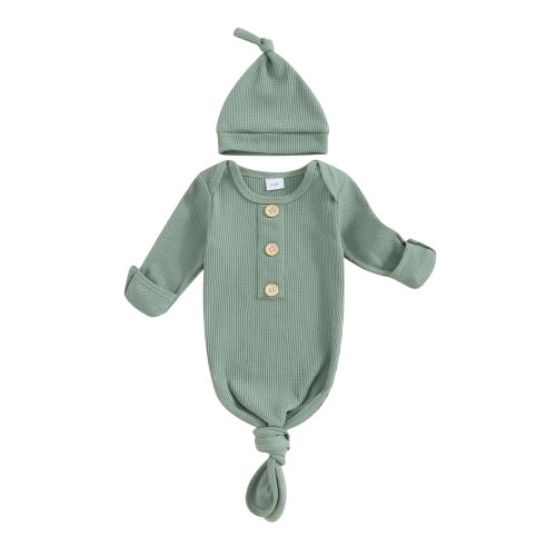 Taoocy Newborn Baby Boys Girls Knotted Gown with Hat Unisex Infant Nightgown Sleepwear Pajamas