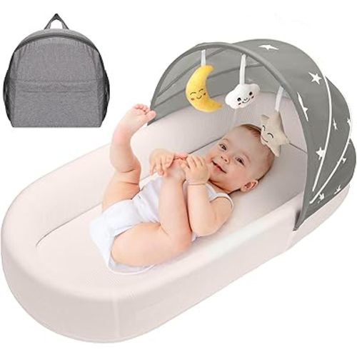 Travel Bassinet Portable Baby Bassinet, Baby Lounger for Newborn, Infant and Toddler, Suitable for Indoor & Outdoor Carrying, Mini Cribs Co Sleeper for Baby in Bed, Foldable Washable, Grey