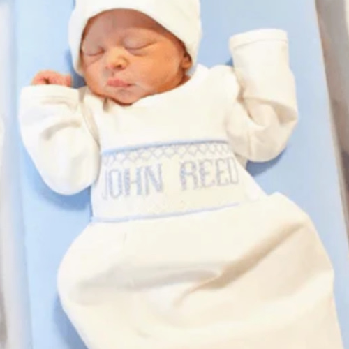Blue Baby Snuggles - Custom Smocked Pima Gown and Hat