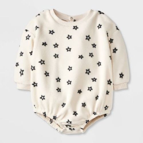 Grayson Mini Baby Star Printed Sweatshirt Bubble Romper - Off-white Newborn