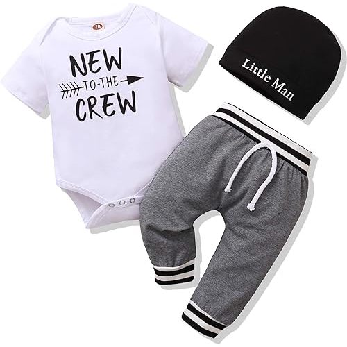 Renotemy Newborn Infant Baby Boy Clothes Outfits New to The Crew Outfits Long Pants Toddler Baby Boy Clothes Set
