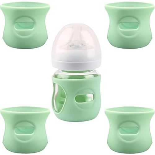 4 Pack Silicone Sleeves for Avent Natural Glass Baby Bottles, Anti Breakage Baby Bottle Holder, Compatible with Philips Avent Glass Natural Baby Bottle, BPA Free (Green, 4 OZ)
