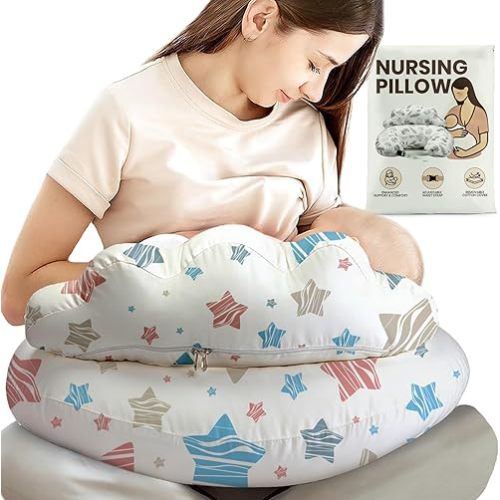 PILLANI Nursing Pillow for Breastfeeding & Bottle Feeding, Original Breast Feeding Pillow for Mom & Baby, Removable Cotton Cover, Adjustable Waist Strap, Baby Girl Boy Essentials Must Haves