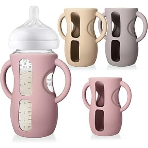 Juome Silicone Sleeves with Handles for Avent Natural Glass Baby Bottles - 3 Pack Anti Breakage Baby Bottle Holder for Philips Avent Glass Baby Bottle, Compatible with Phillips Avent Bottles 8 oz