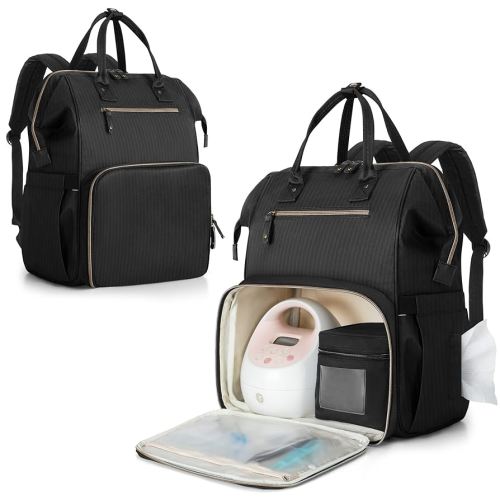 Breast Pump Backpack Compatible with Spectra S1, S2, Medela and Cooler Bag, Breast Pump Bag with Laptop Sleeve, Breast Pump Carrying Diaper Bag for Working Moms, Black