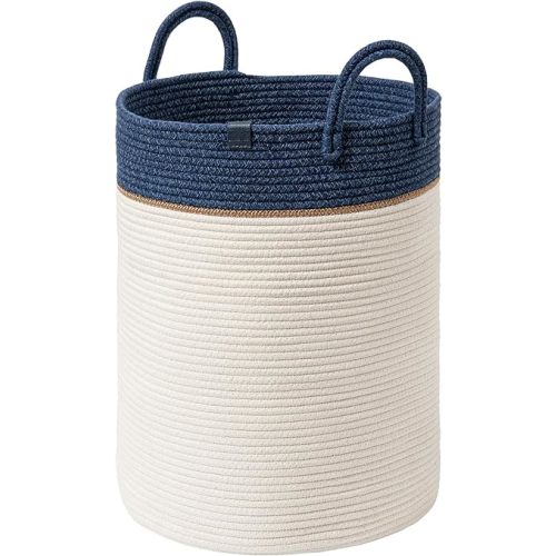 LA JOLIE MUSE Woven Basket Rope Storage Baskets - Large Cotton Organizer, Basket for Baby Blanket, Kids Toy Nursery Laundry Basket Navy Blue L