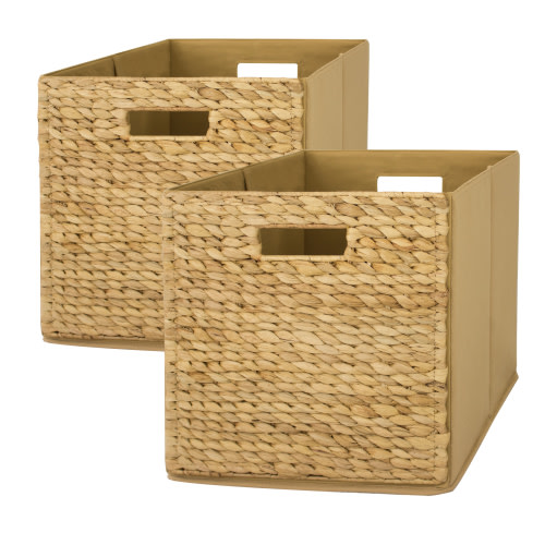 Better Homes & Gardens Fabric Cube Storage Bins (12.75" x 12.75"), 2 Pack, Water Hyacinth