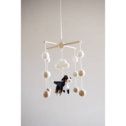 Bernese mountain dog and a cloud baby mobile, nursery decor, girl or boy dog mobile, pet lover gift, baby shower gift