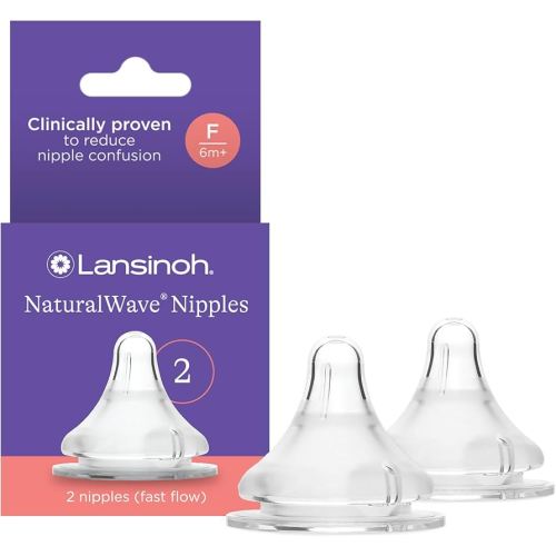 Lansinoh NaturalWave Baby Bottle Nipples – 100% Soft, Durable Silicone, Made Without BPA BPS, Anti-Colic, Supports The Baby’s Developing Mouth and Teeth, Fast Flow, Size F, 2 Count, 6+ Months