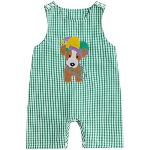 Kupretty Baby Boy Summer Clothes Embroidery Sleeveless Romper Jumpsuit Vintage Gingham Shortalls Overalls Birthday Outfit