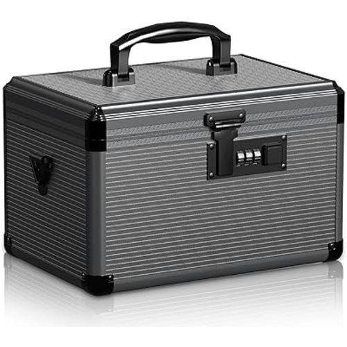 Medicine Lock Box with Code, Locking Medicine Box with Removable Tray & Pocket Bag, Portable First Aid Box for Home, 12 * 7.7 * 7.9 Inch (Black)