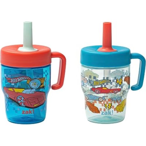 Zak Designs Hot Wheels Capri 10oz Leak-Proof Toddler Straw Cups, 2-Pack