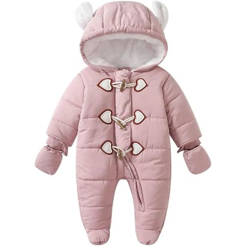 Baby Infant Boys Girls Snowsuit Winter Hooded Footed Warm Jumpsuit Outerwear with Gloves for 3-24 Months