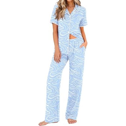 Ekouaer Womens Pajamas Set Button Down Loungewear Short Sleeve Pants Pjs