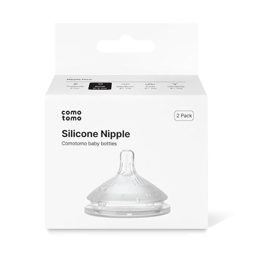Comotomo Silicone Replacement Nipples for Baby Bottle Gen 2 (2026 Release) - Soft, Silicone Nipples with Dual Anti-Colic Vents Designed for Natural Latch (Pack of 2), Fast Flow (6+ Months)