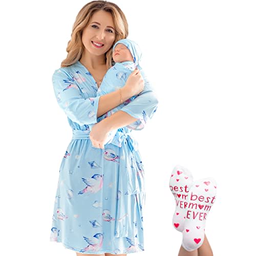 ECO BABY Mommy and Me Robe and Swaddle Set | Maternity Robe and Matching Baby Set for Girl, Boy | Hospital Labor and Delivery