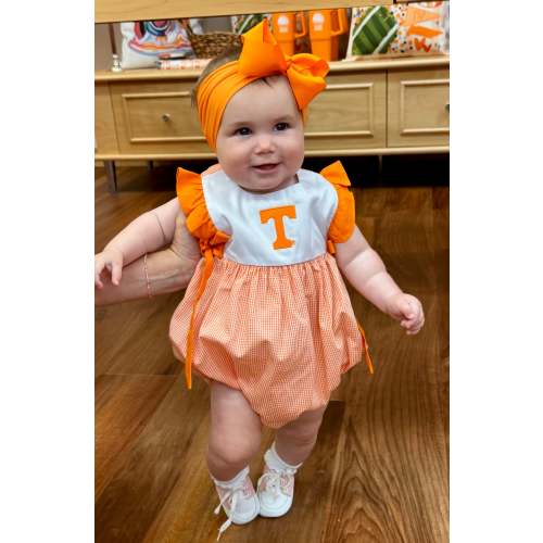 Tennessee Embroidered Orange Gingham Girls/Baby Bubble Romper