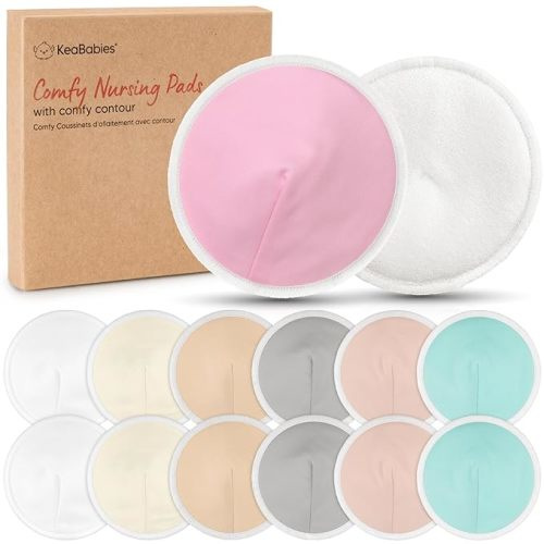 Nursing Pads - 14 Washable Viscose Derived from Bamboo Breastfeeding Pads, Wash Bag, Reusable Breast Pads for Breastfeeding, Nipple Pads for Breastfeeding Essentials(Pastel Touch, L 4.8") - 14pk-Pastel Touch