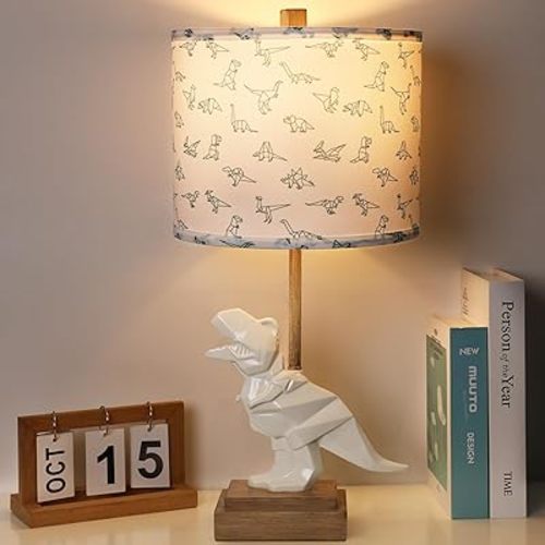 Kids Dinosaur Table Lamp for Boys Girls Bedroom 23" Bedside Lamp for Children Gift Cute Small White Nightstand Lamp for Nursery(LED Bulb Included)