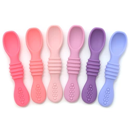 PrimaStella Silicone Chew Spoon Set for Babies and Toddlers - Safety Tested - BPA Free - Baby Spoon 6 Pack