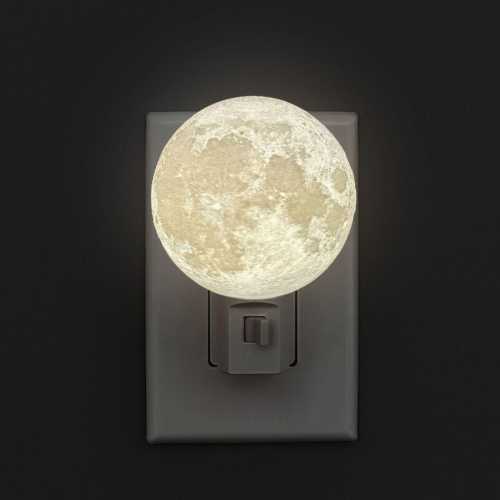 Moon Plug in Night Light - 3D Lithophane LED Wall Plug in Night Light With Automatic Sensor or Manual On Off Switch, Space Themed Light