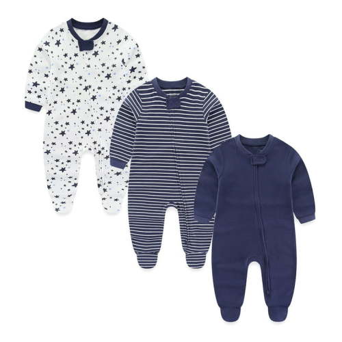 Falianni Newborn Neutral Cotton Two-way Zipper Footed Pajamas, 3-Pack,Sizes 0-12 Months