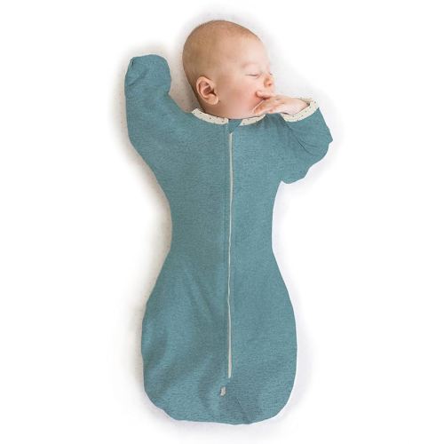 SwaddleDesigns Transitional Swaddle Sack, Arms Up Half-Length Sleeves & Mitten Cuffs, Swaddle for Newborn Transition to Baby Sleep Sack Wearable Blanket, Medium, 3-6 Month, 14-21 lb, Heathered Teal