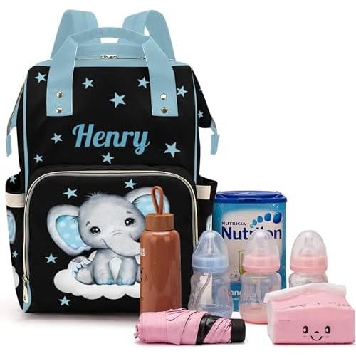 Voltexia Personalized Diaper Bag with Name, Custom Diaper Bag with Thermal Pockets Multi-function Nursing Baby Bags Large Capacity Nappy Bag Travel Nappy Backpack for Baby Boys