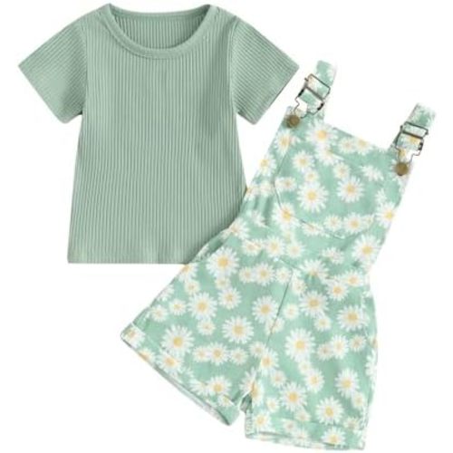 fhutpw Toddler Baby Girls Summer Outfits Daisy Ruffle Short Sleeve T-Shirts Tops Floral Shorts 2Pcs Clothes Set 6M-4T