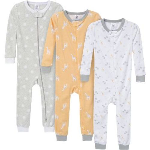 Gerber Baby Gender Neutral Snug-Fitting Footless Pajamas, 3 Pack, Safari, 0-3 M