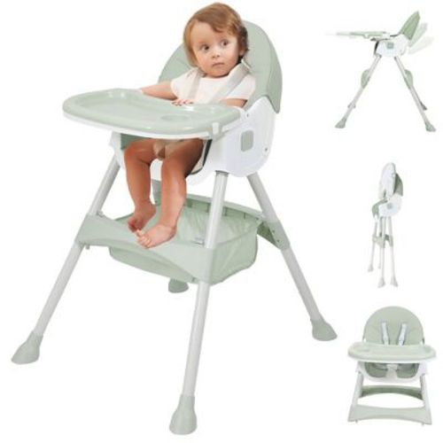 Napei 6- in -1 Baby High Chair with 5 -Point Safety Harness and Adjustable Dining Tray,Foldable High Chair for Space-Saving-Green