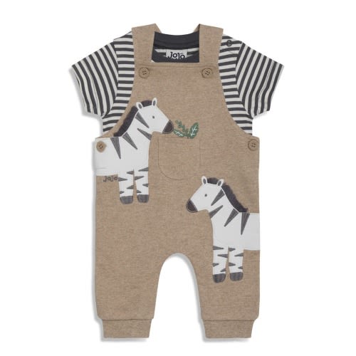 Zebra Appliqué Overalls & Stripe T-Shirt Set